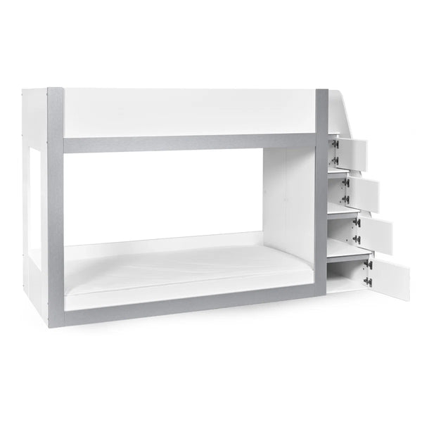 Gaia White & Silver Wooden Single Bunk Bed with Integrated Storage Ladder