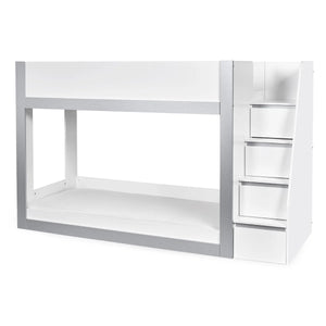 Gaia White & Silver Wooden Single Bunk Bed with Integrated Storage Ladder