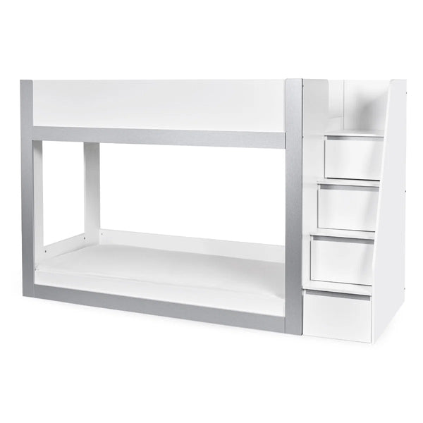 Gaia White & Silver Wooden Single Bunk Bed with Integrated Storage Ladder