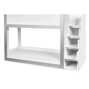 Gaia White & Silver Wooden Single Bunk Bed with Integrated Storage Ladder