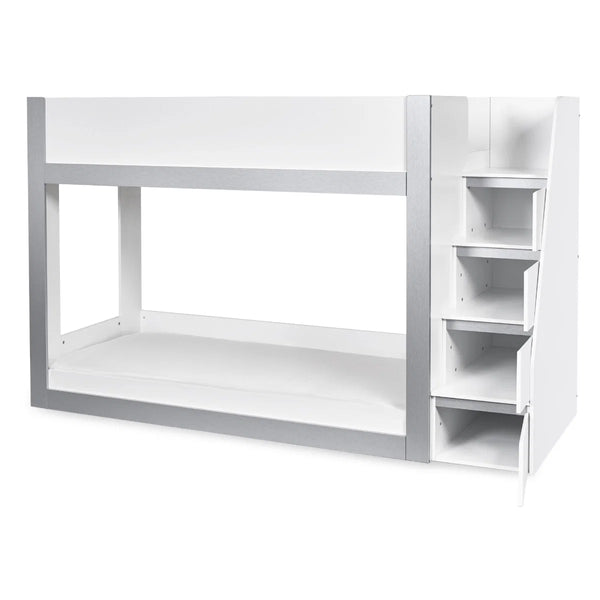 Gaia White & Silver Wooden Single Bunk Bed with Integrated Storage Ladder