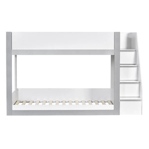 Gaia White & Silver Wooden Single Bunk Bed with Integrated Storage Ladder