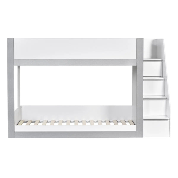 Gaia White & Silver Wooden Single Bunk Bed with Integrated Storage Ladder