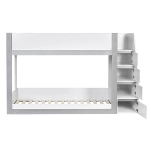 Gaia White & Silver Wooden Single Bunk Bed with Integrated Storage Ladder