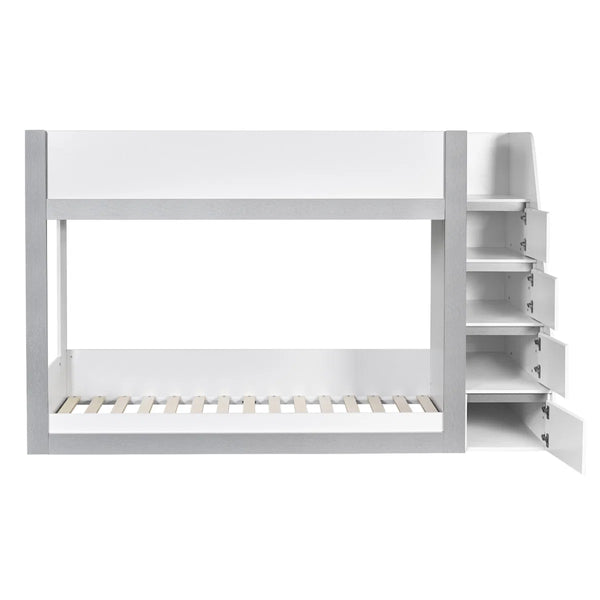 Gaia White & Silver Wooden Single Bunk Bed with Integrated Storage Ladder