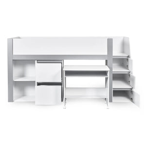 Gaia White & Silver Mid Sleeper Bed with Pull-Out Desk, Storage Drawers, Shelving & Hidden Ladder Cupboard – UK Single (90 x 190cm)