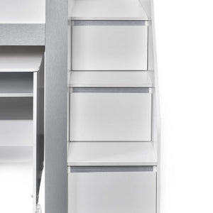 Gaia White & Silver Mid Sleeper Bed with Pull-Out Desk, Storage Drawers, Shelving & Hidden Ladder Cupboard – UK Single (90 x 190cm)