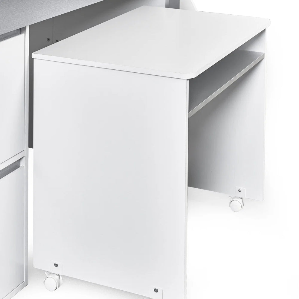 Gaia White & Silver Mid Sleeper Bed with Pull-Out Desk, Storage Drawers, Shelving & Hidden Ladder Cupboard – UK Single (90 x 190cm)