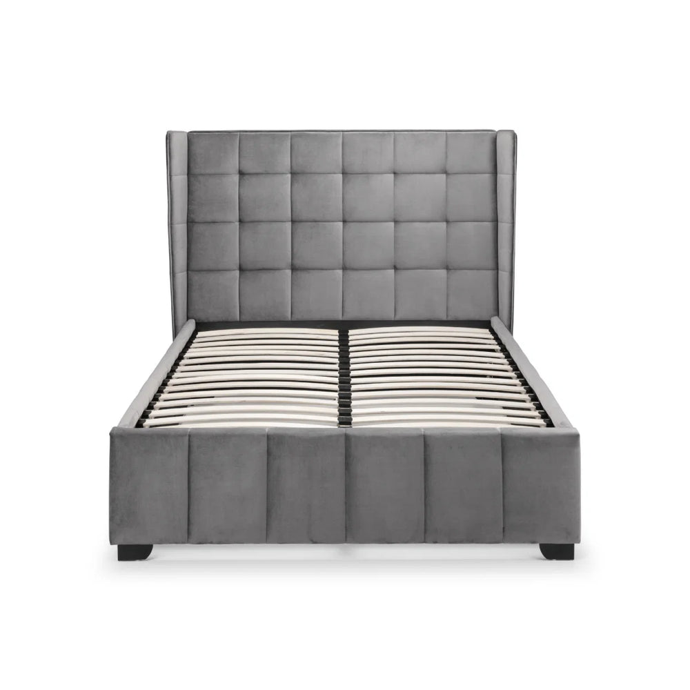 Gatsby 135cm Double Bed Frame in Light Grey Velvet with Winged Upholstered Headboard