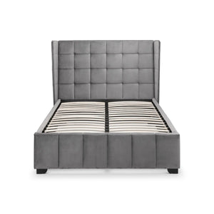 Gatsby 135cm Double Bed Frame in Light Grey Velvet with Winged Upholstered Headboard