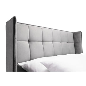 Gatsby 135cm Double Bed Frame in Light Grey Velvet with Winged Upholstered Headboard