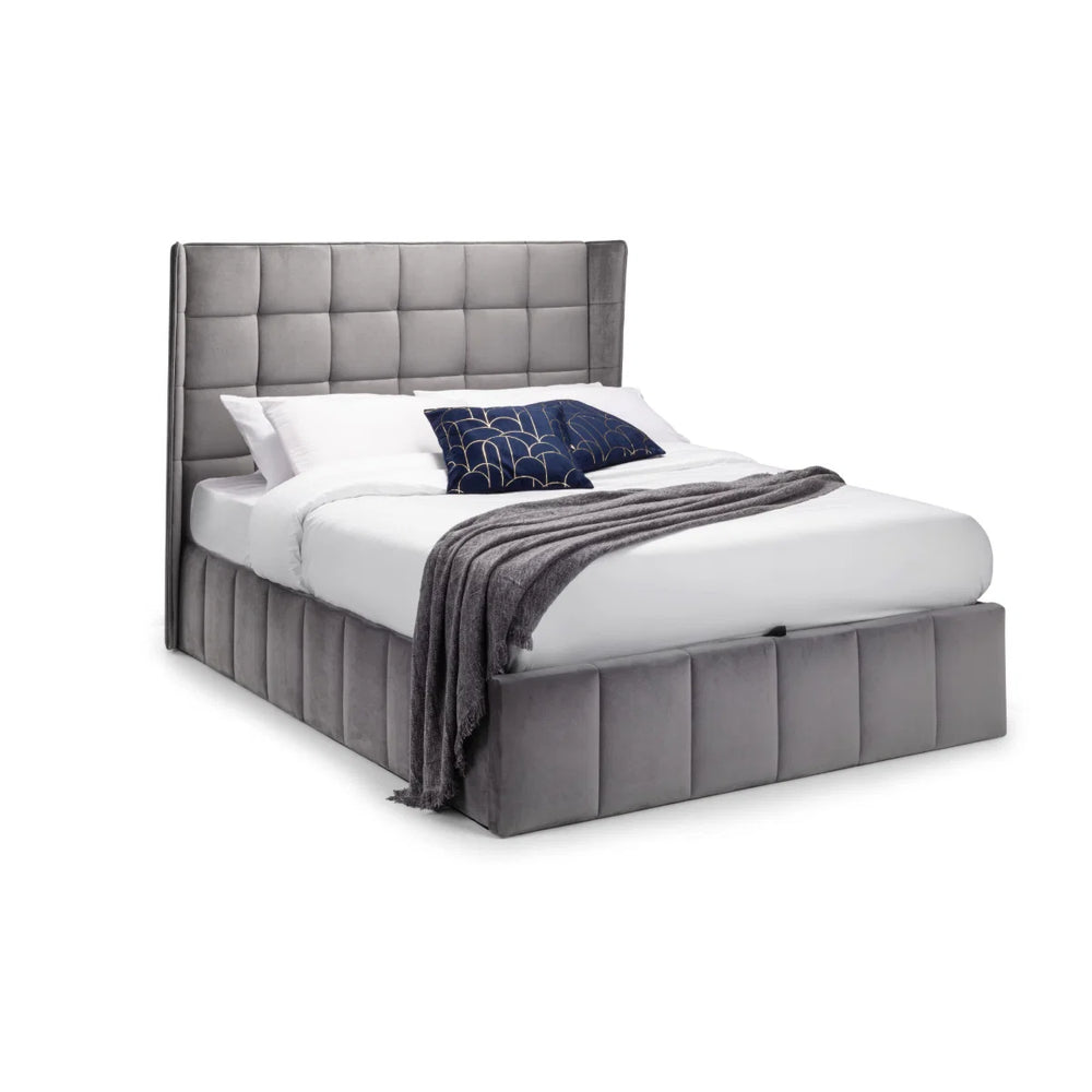 Julian Bowen Gatsby Storage Ottoman Bed in Grey Velvet with Winged Headboard – Double