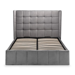 Julian Bowen Gatsby Storage Ottoman Bed in Grey Velvet with Winged Headboard – Double