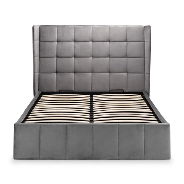 Julian Bowen Gatsby Storage Ottoman Bed in Grey Velvet with Winged Headboard – Double