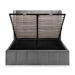 Julian Bowen Gatsby Storage Ottoman Bed in Grey Velvet with Winged Headboard – Double