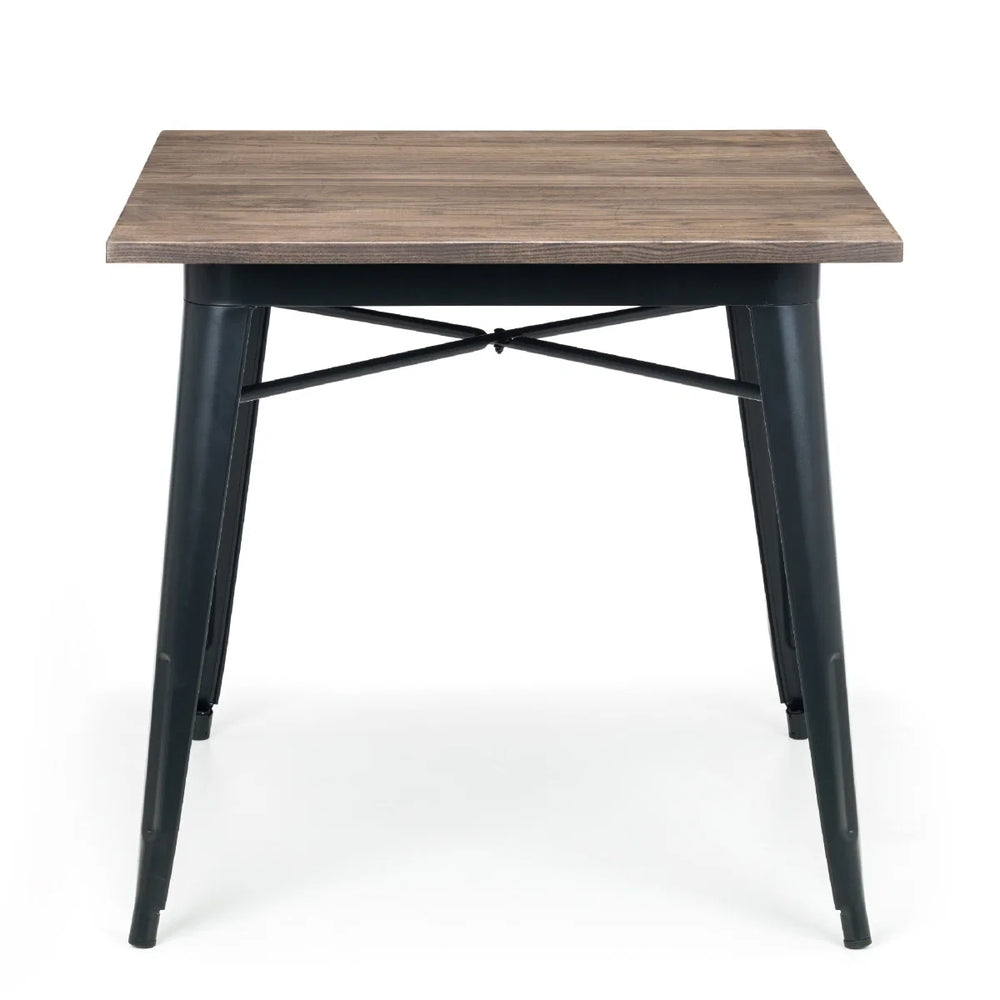 Grafton Industrial Square Dining Table – Solid Elm Top & Black Steel Frame – 80cm