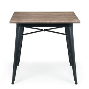 Grafton Industrial Square Dining Table – Solid Elm Top & Black Steel Frame – 80cm