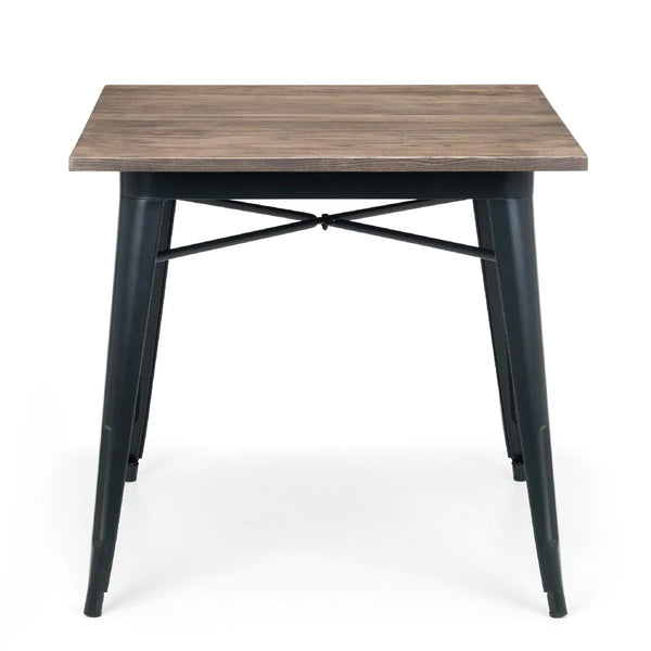 Grafton Industrial Square Dining Table – Solid Elm Top & Black Steel Frame – 80cm
