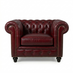 The Chesterfield Armchair – Classic Real Leather Style Sofa Chair with Wooden Frame, Modern Contemporary Accent Seating for Living Room, Office & Lounge