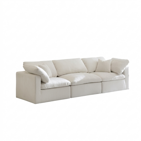 Farid Modular Sofa – Contemporary White Linen 2 Seater / 3 Seater Sectional Sofa with Modular Design, Modern Living Room Couch