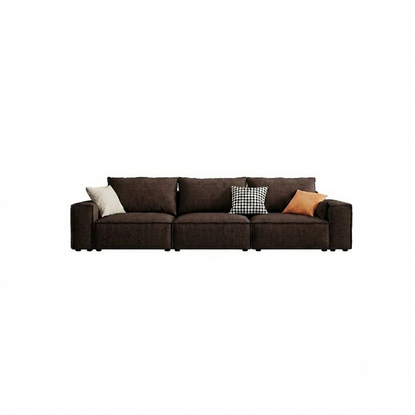 R67 Anselm 3 Seater Sofa 280cm – Modern Leathaire Upholstered Couch with High Density Sponge, Contemporary Living Room Sofa in Beige