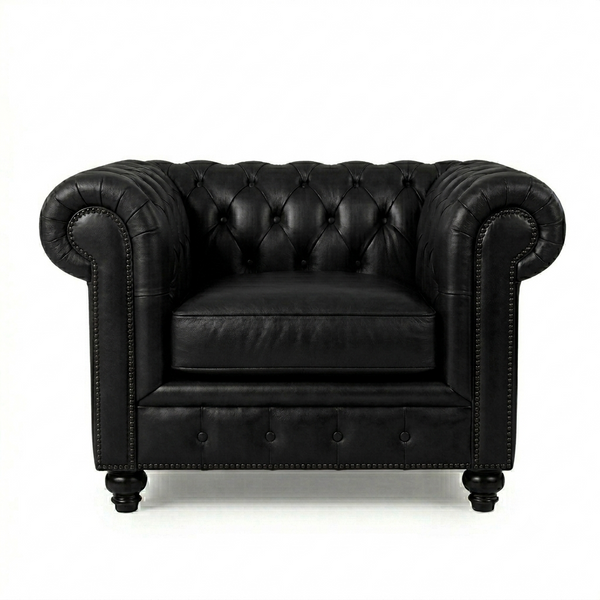 The Chesterfield Armchair – Classic Real Leather Style Sofa Chair with Wooden Frame, Modern Contemporary Accent Seating for Living Room, Office & Lounge