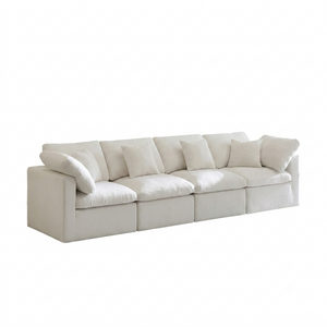 Farid Modular Sofa – Contemporary White Linen 2 Seater / 3 Seater Sectional Sofa with Modular Design, Modern Living Room Couch