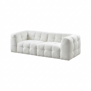 Zobah Grey Boucle Two Seater Sofa – Modern Contemporary Upholstered Loveseat with Soft Textured Fabric, Comfortable Seating for Living Room