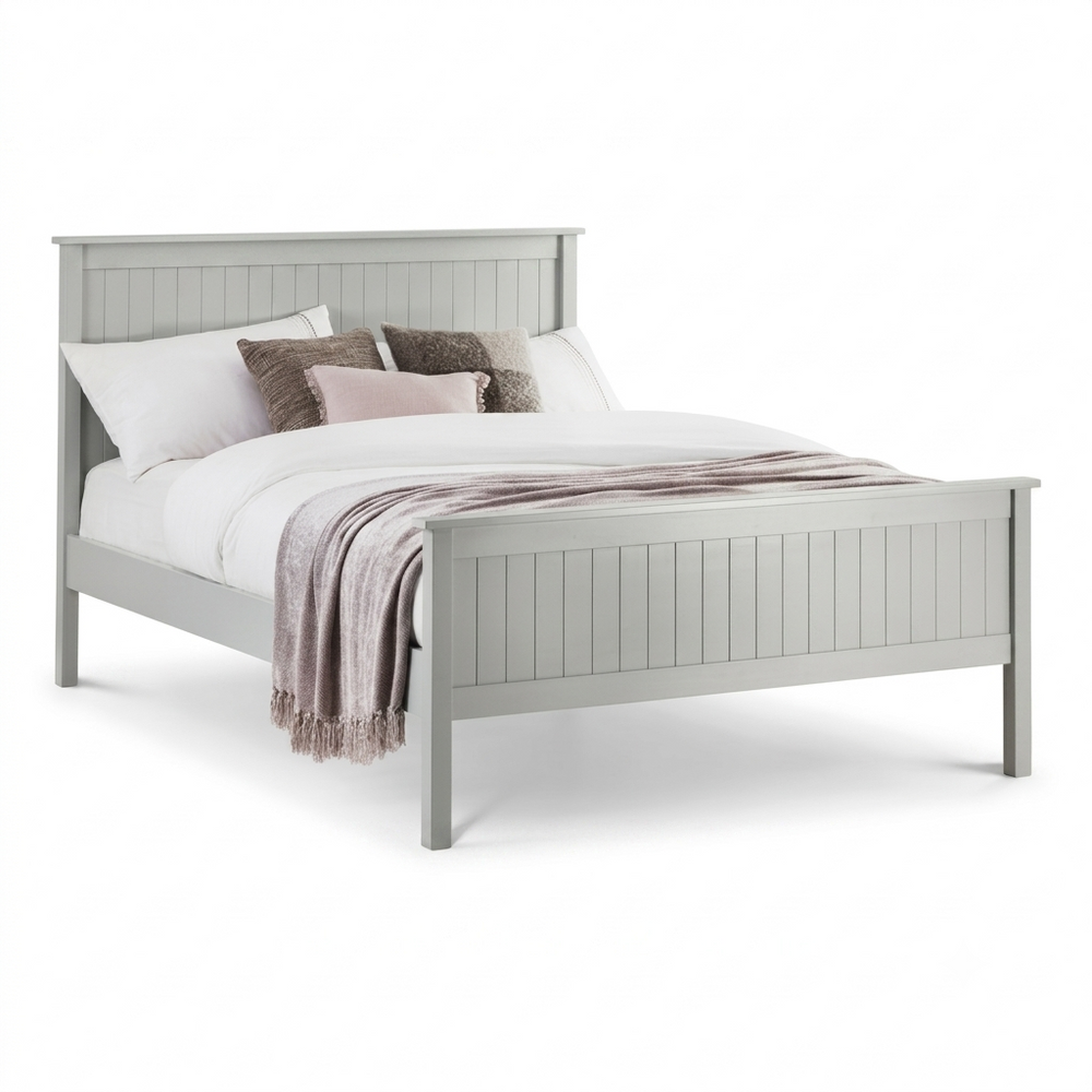 Maine Dove Grey Wooden Bed Frame with Panelled Headboard – Double 135cm