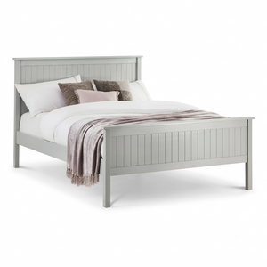 Maine Dove Grey Wooden Bed Frame with Panelled Headboard – Double 135cm
