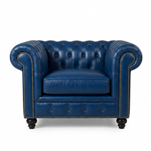 The Chesterfield Armchair – Classic Real Leather Style Sofa Chair with Wooden Frame, Modern Contemporary Accent Seating for Living Room, Office & Lounge