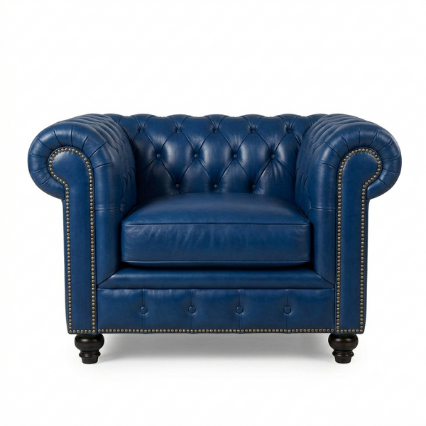 The Chesterfield Armchair – Classic Real Leather Style Sofa Chair with Wooden Frame, Modern Contemporary Accent Seating for Living Room, Office & Lounge