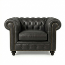The Chesterfield Armchair – Classic Real Leather Style Sofa Chair with Wooden Frame, Modern Contemporary Accent Seating for Living Room, Office & Lounge