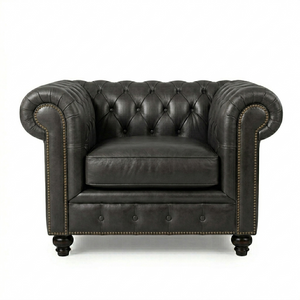 The Chesterfield Armchair – Classic Real Leather Style Sofa Chair with Wooden Frame, Modern Contemporary Accent Seating for Living Room, Office & Lounge