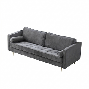 Hanoi Velvet Two Seater Sofa – Modern Contemporary 2-Seater Couch with Painted Steel Legs, Comfortable Upholstered Living Room Sofa (Grey, Blue, Green, Yellow)