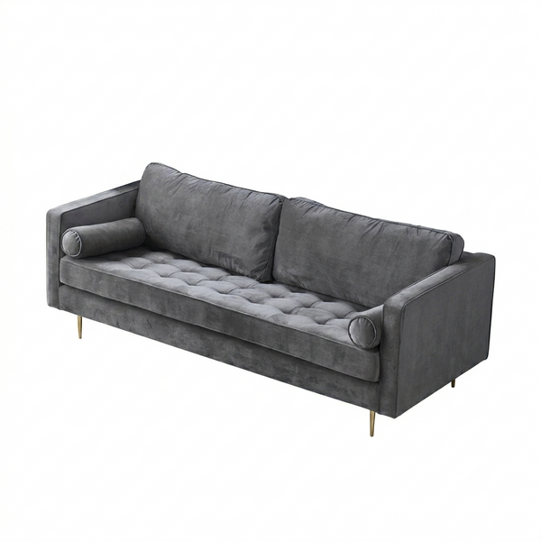 Hanoi Velvet Two Seater Sofa – Modern Contemporary 2-Seater Couch with Painted Steel Legs, Comfortable Upholstered Living Room Sofa (Grey, Blue, Green, Yellow)