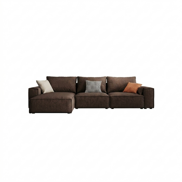 R67 Anselm 3 Seater Sofa 280cm – Modern Leathaire Upholstered Couch with High Density Sponge, Contemporary Living Room Sofa in Beige