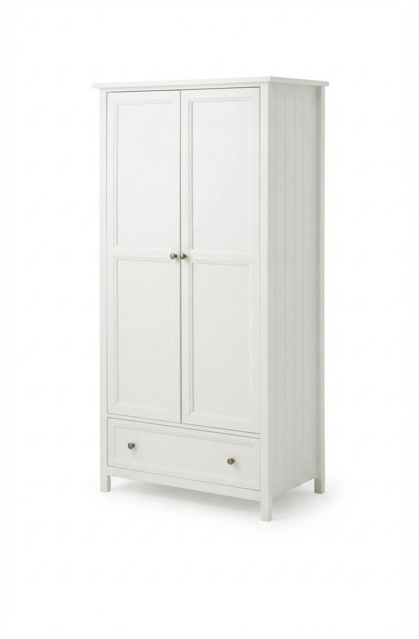 Julian Bowen Maine Combination Wardrobe with Drawer – Surf White Lacquered New England Style Bedroom Storage