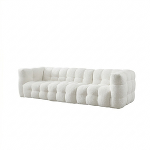Zobah Grey Boucle Two Seater Sofa – Modern Contemporary Upholstered Loveseat with Soft Textured Fabric, Comfortable Seating for Living Room