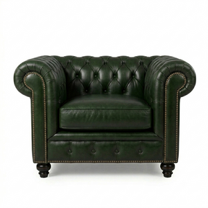 The Chesterfield Armchair – Classic Real Leather Style Sofa Chair with Wooden Frame, Modern Contemporary Accent Seating for Living Room, Office & Lounge