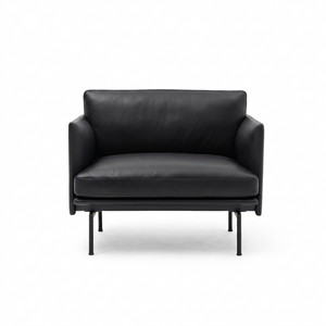 Muuto Outline Style 2-Seater Armchair – Premium Leather Upholstery, Painted Steel Legs, Contemporary Modern Sofa in Brown or Black