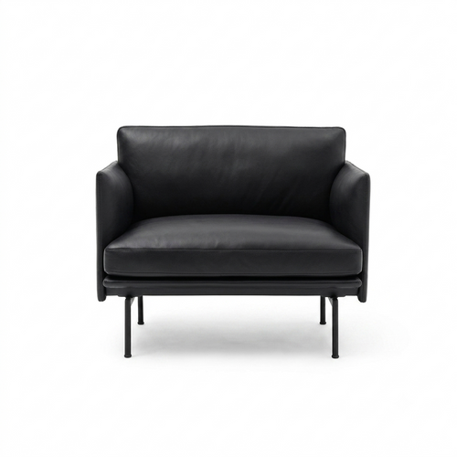 Muuto Outline Style 2-Seater Armchair – Premium Leather Upholstery, Painted Steel Legs, Contemporary Modern Sofa in Brown or Black