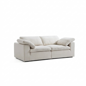 Farid Modular Sofa – Contemporary White Linen 2 Seater / 3 Seater Sectional Sofa with Modular Design, Modern Living Room Couch