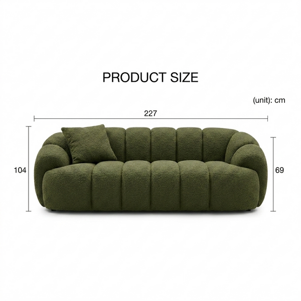 Winslow Pumpin Boucle Three Seater Sofa – Modern Upholstered Couch with High Resilience Foam, Contemporary Living Room Sofa in Soft Boucle Fabric