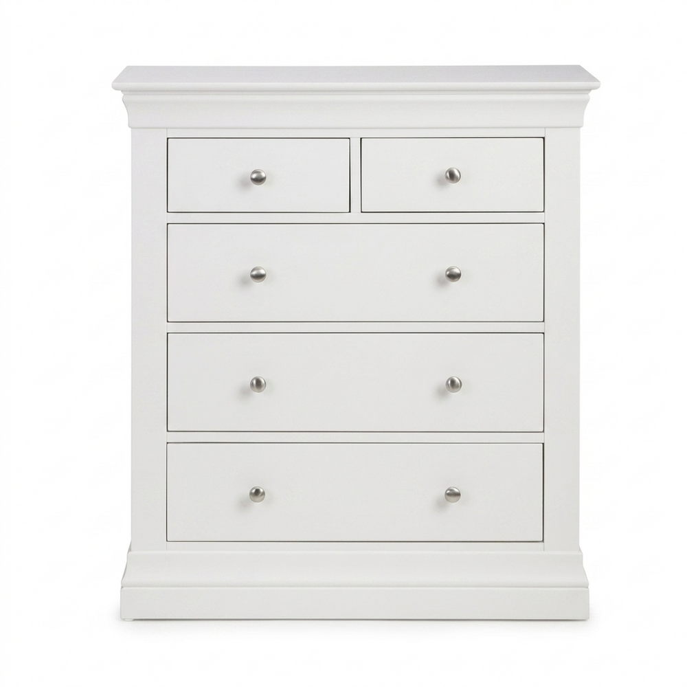 Julian Bowen Clermont 3+2 Drawer Chest in White Lacquer with Pine & MDF Construction