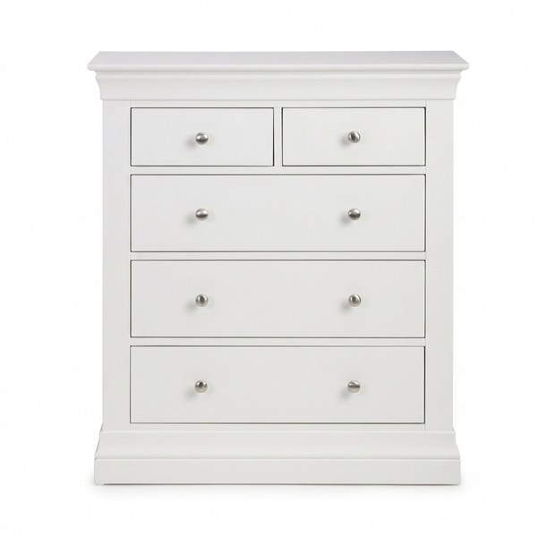 Julian Bowen Clermont 3+2 Drawer Chest in White Lacquer with Pine & MDF Construction
