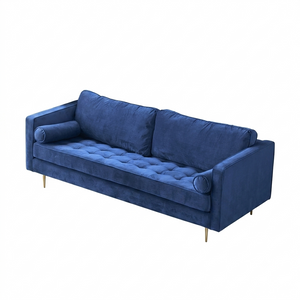 Hanoi Velvet Two Seater Sofa – Modern Contemporary 2-Seater Couch with Painted Steel Legs, Comfortable Upholstered Living Room Sofa (Grey, Blue, Green, Yellow)