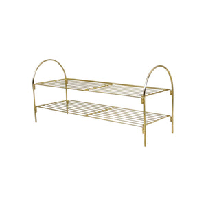 Gold Shoe Rack - Storage Capacity View:
Multi-tier gold shoe organizer providing ample storage for footwear