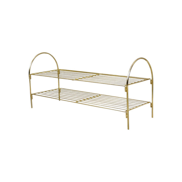 Gold Shoe Rack - Storage Capacity View:
Multi-tier gold shoe organizer providing ample storage for footwear
