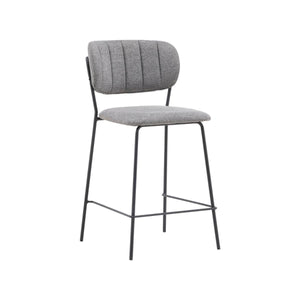 Bell Bar Chair Set of 2 | Grey Fabric Upholstery with Black Steel Legs, Modern Bar Stools